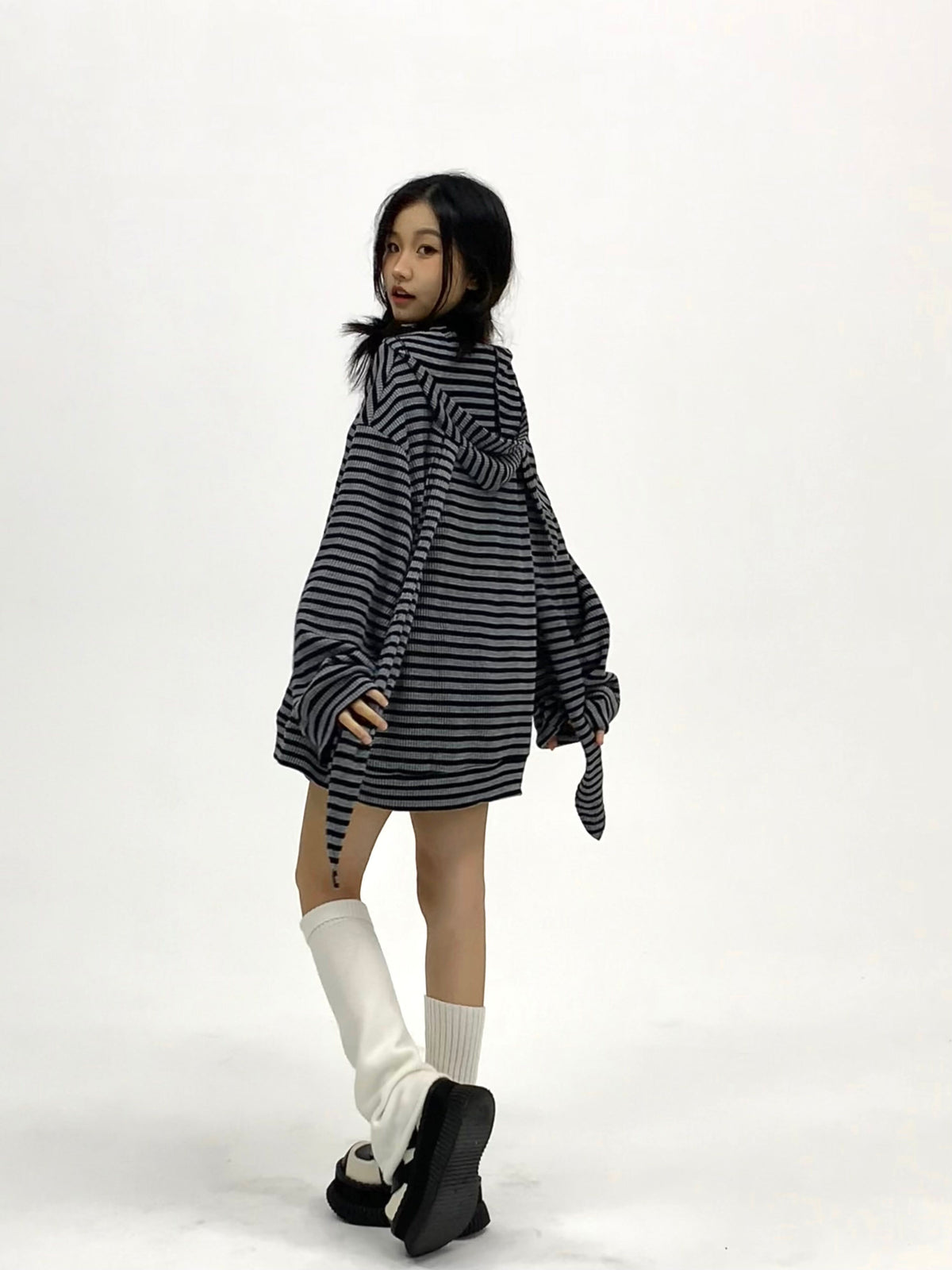 Shadow Stripe Bunny Ear Zip Hoodie