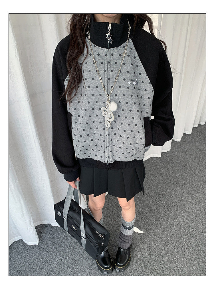Contrast Polka Dot Zip-Up Jacket