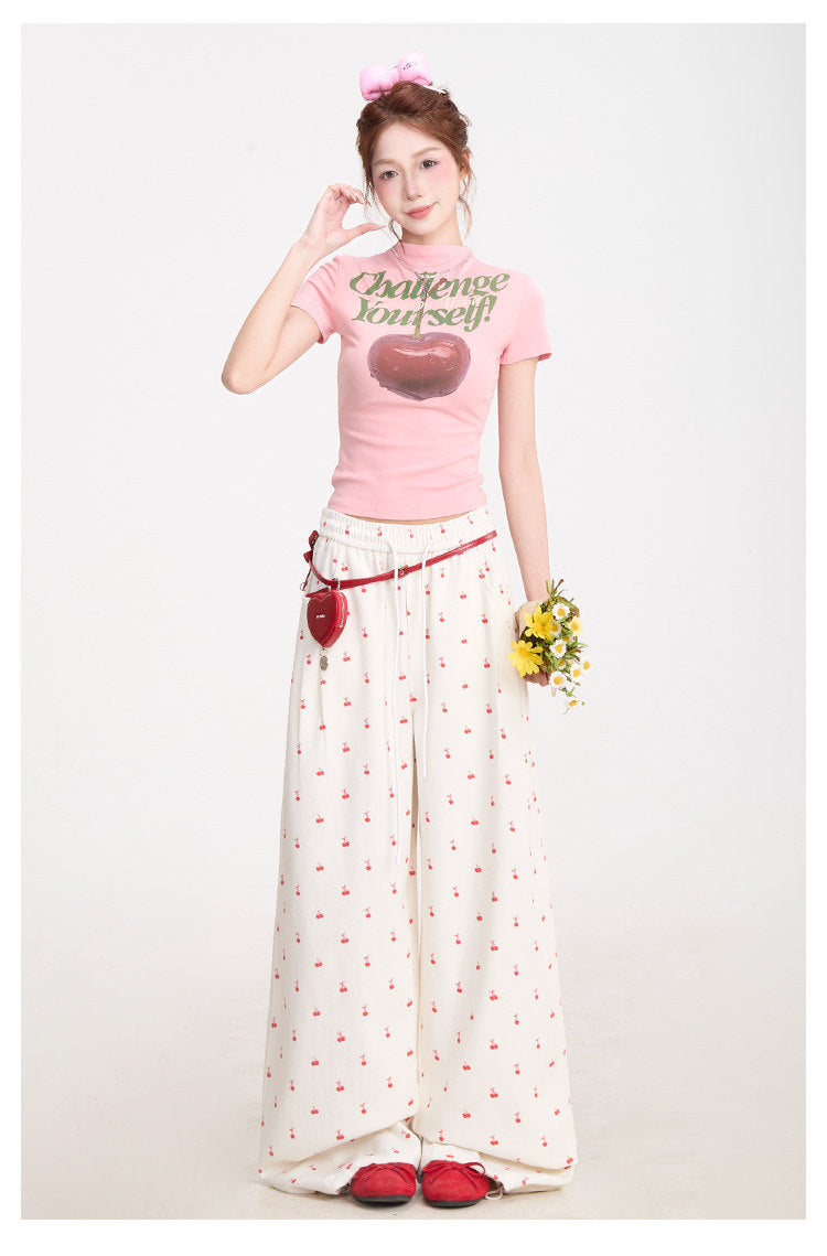 Challenge Yourself Cherry Graphic Baby Tee