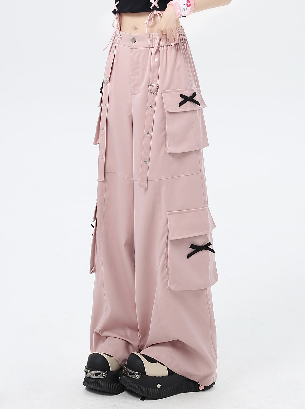 Heart Bow Pocket Wide-Leg Cargo Pants