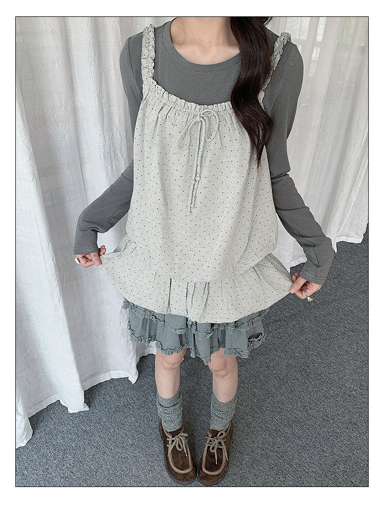 Polka Dot Ruffle Layered Two-Piece Top Set
