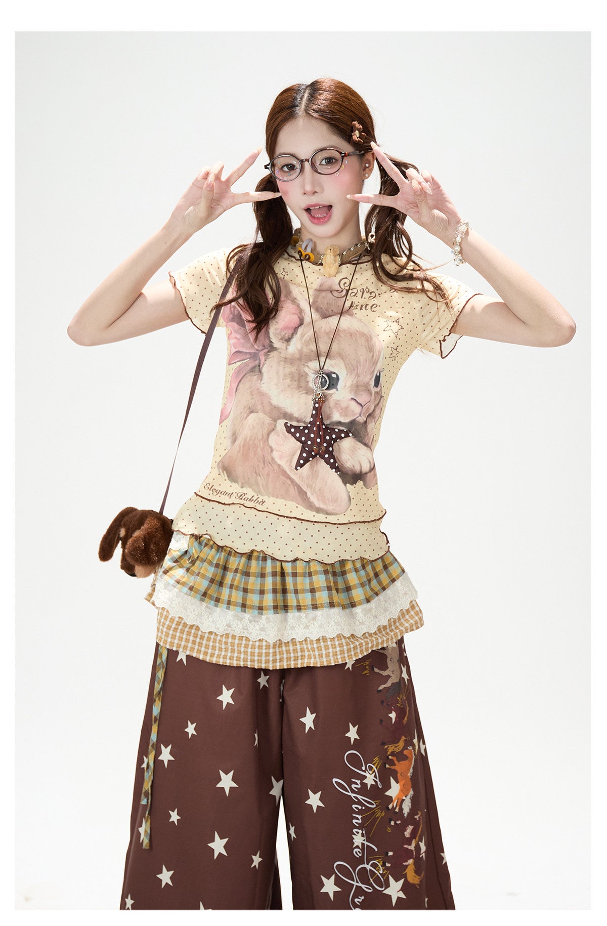 Ribbon Bunny Polka Dot Lettuce-Edge Tee