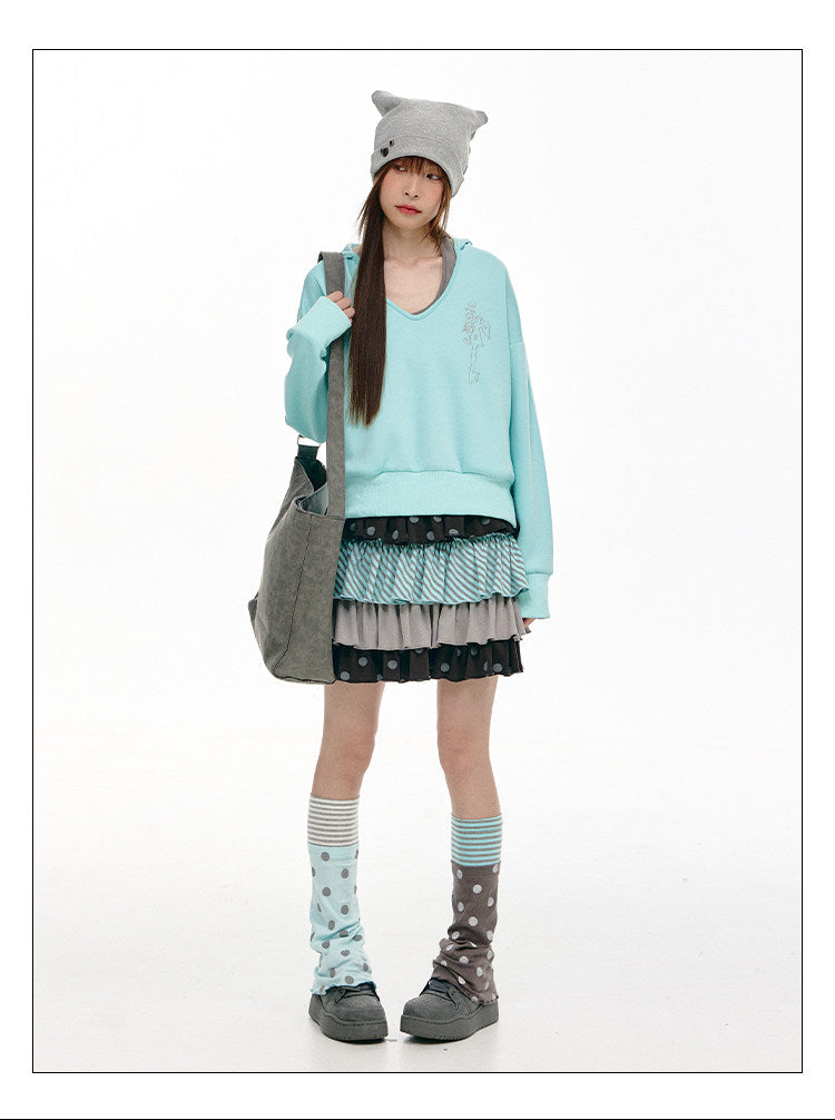 Mint Haze Faux-Layer Halter Hooded Sweatshirt
