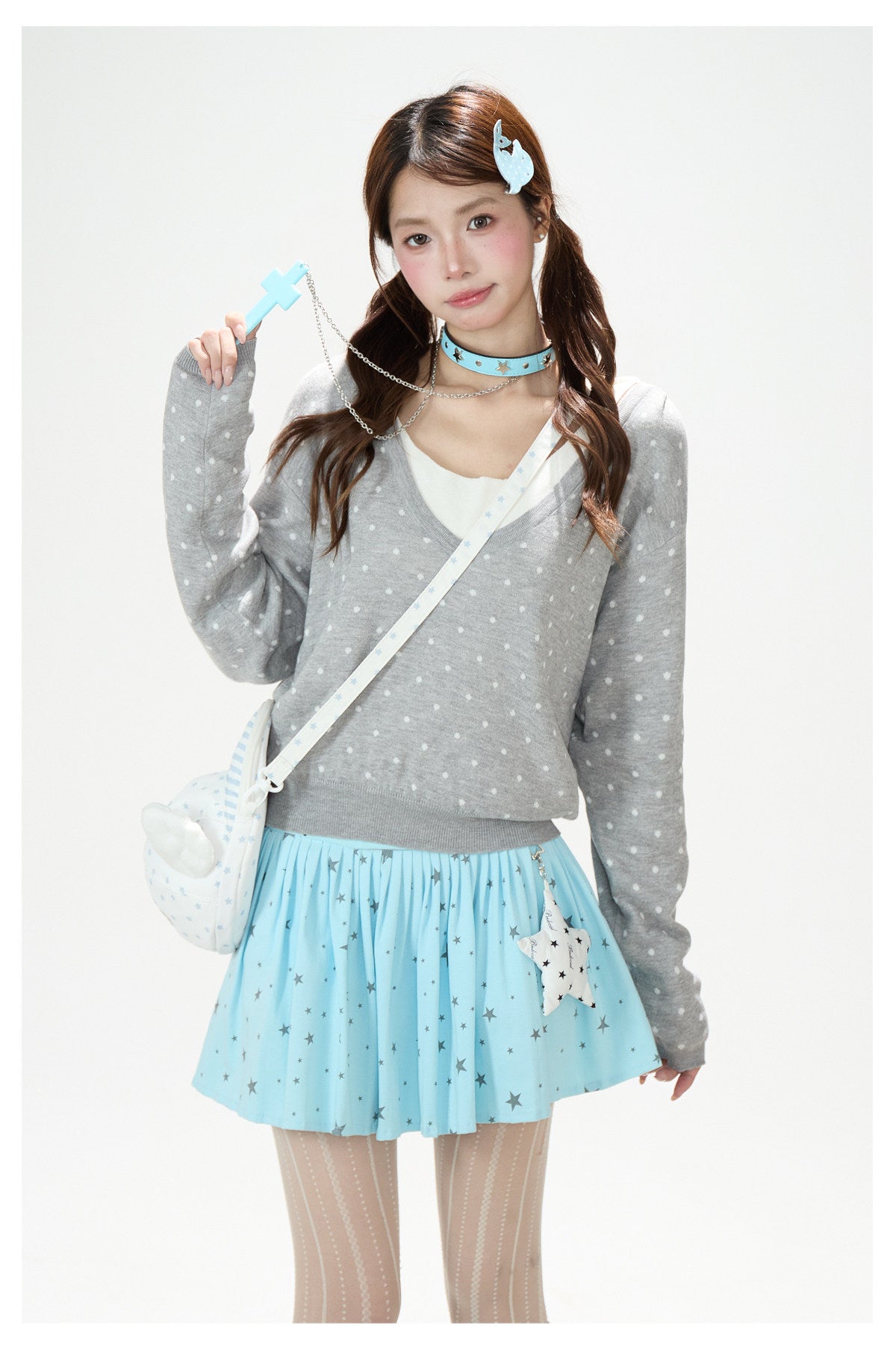 Polka-Dot Hooded Knit Sweater