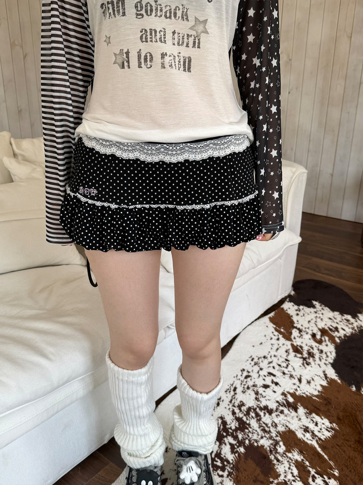 Midnight Star Lace Bubble-Hem Mini Skort
