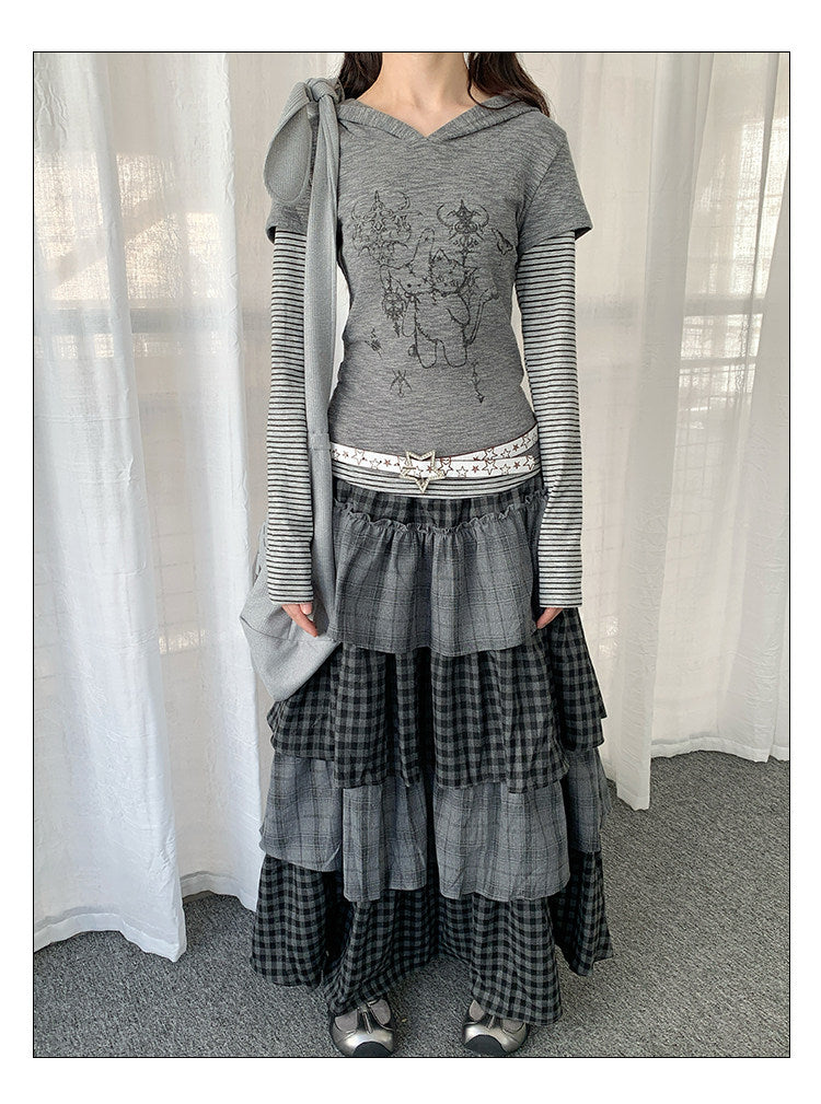 Layered Plaid Tiered Maxi Skirt