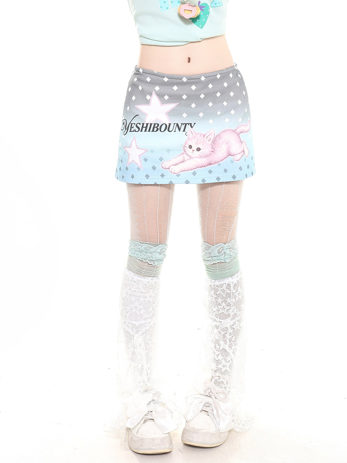 Pastel Kitten Graphic Mini Skort