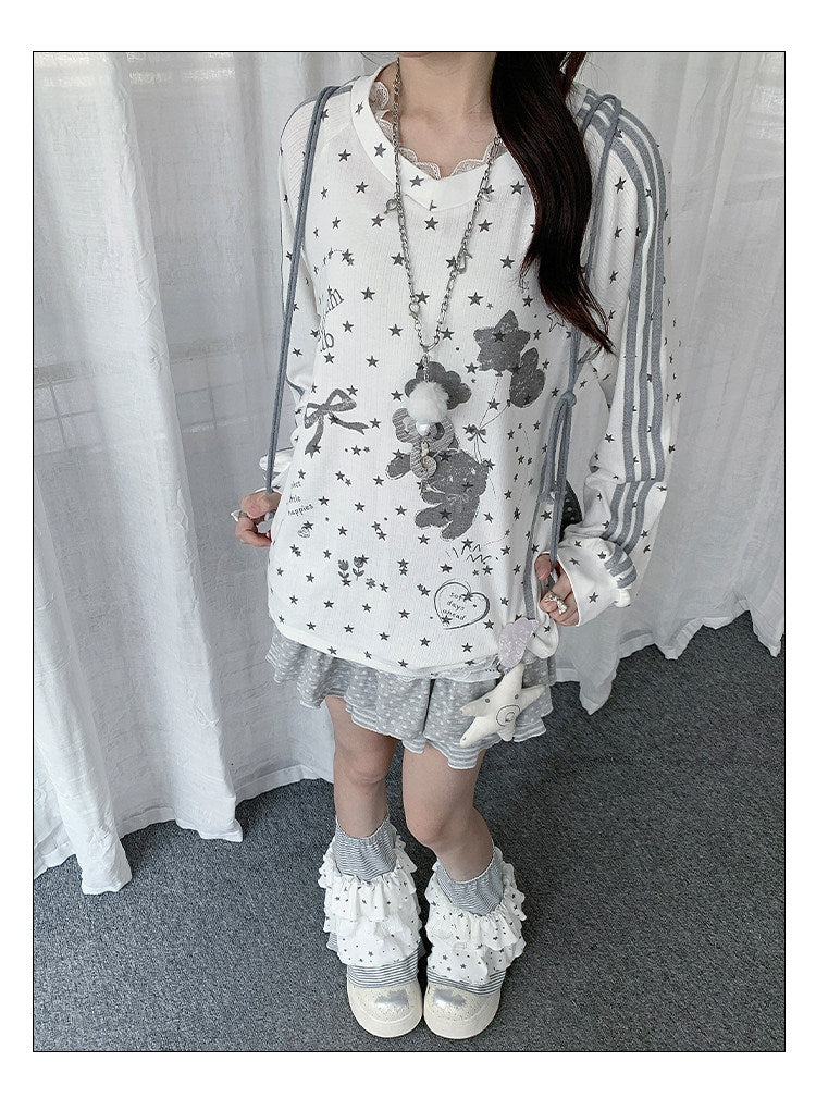 Ivory Star Lace V-Neck Long Sleeve Top
