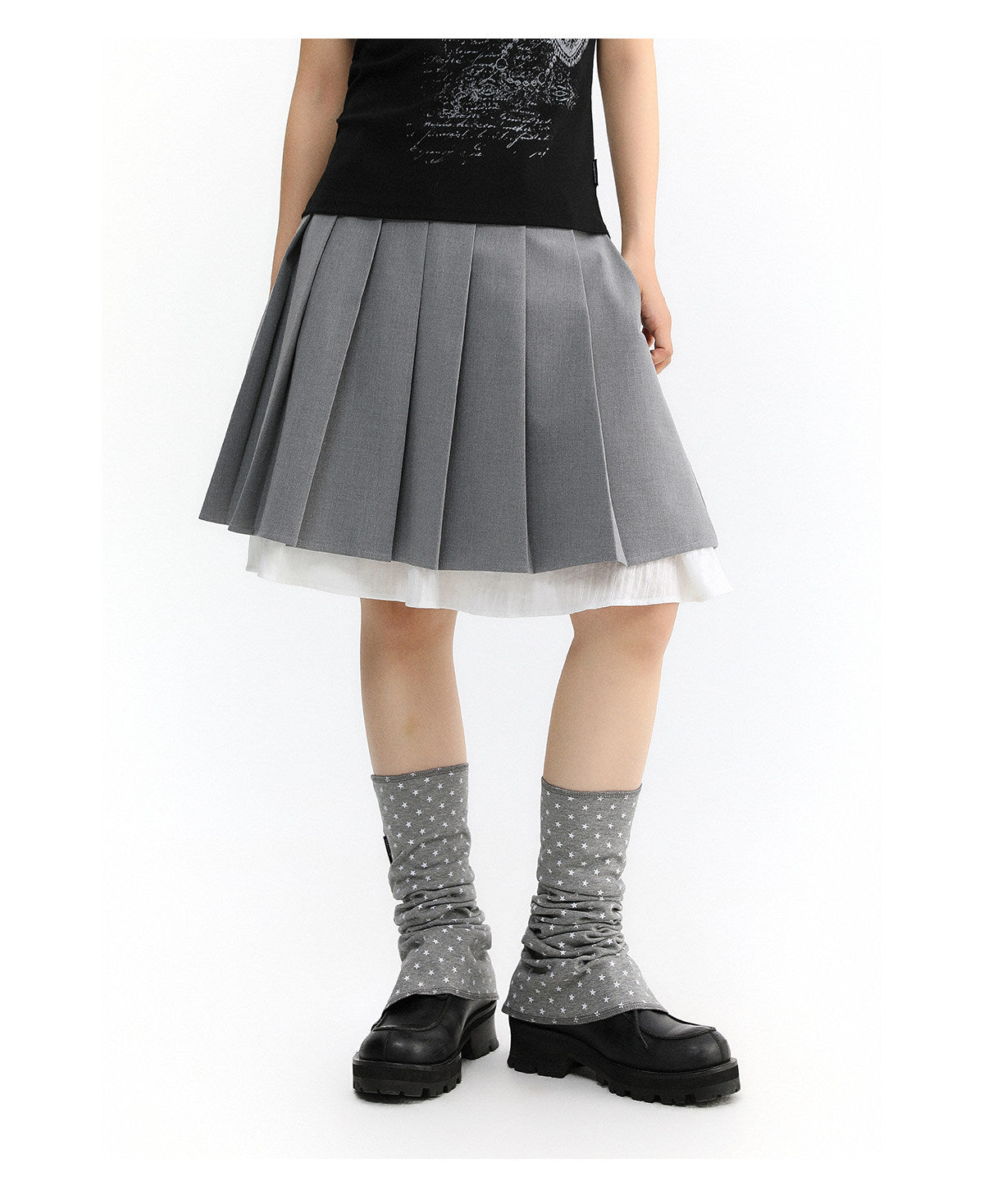 Layered Pleated Suit Midi Skirt