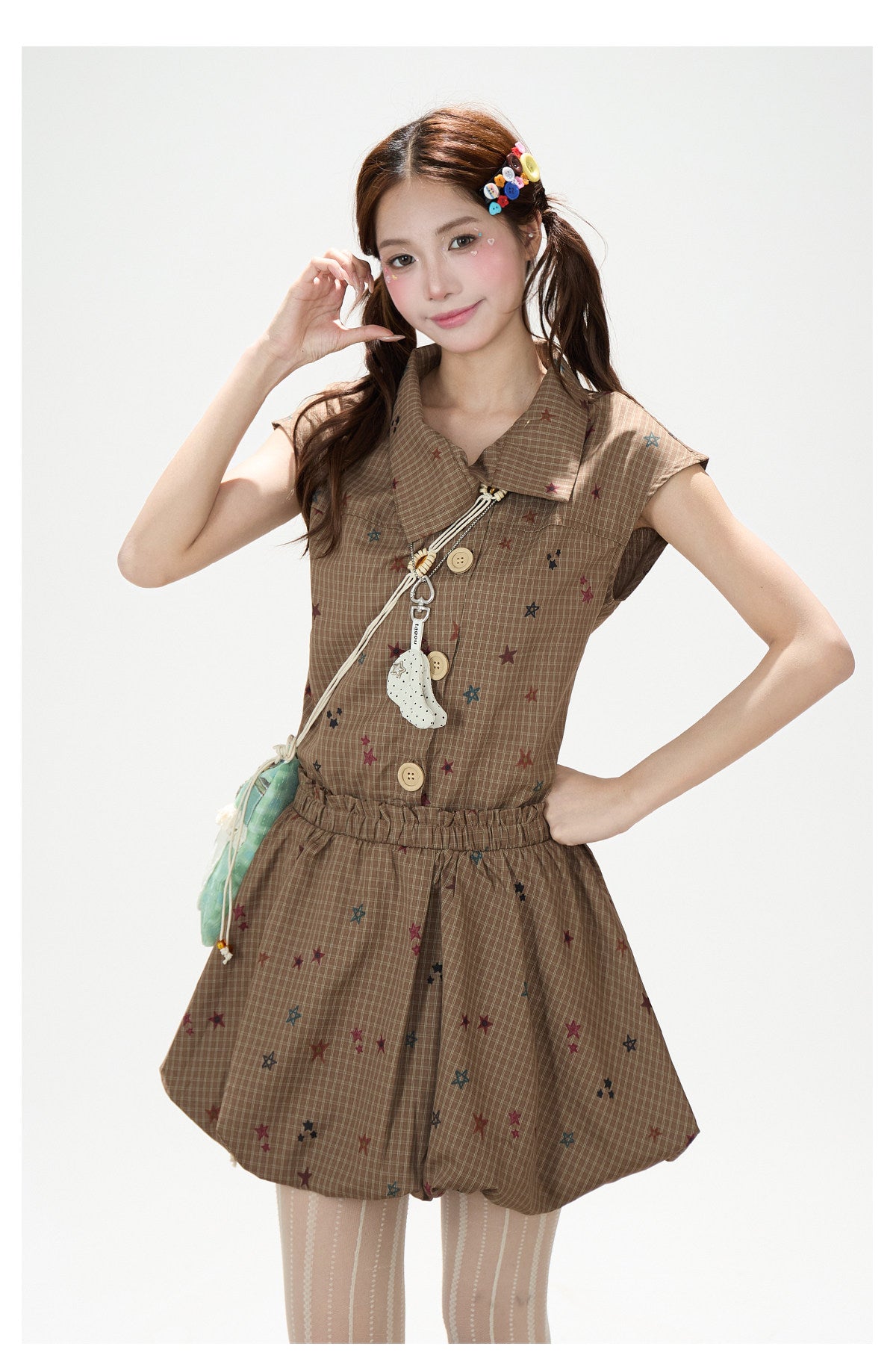 Starry Plaid Bubble Mini Dress
