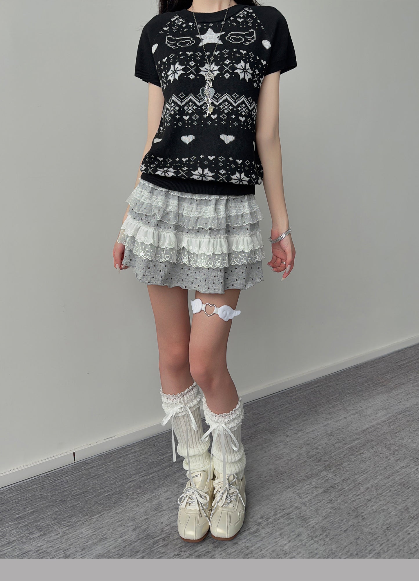 Star Wing Fair Isle Short-Sleeve Knit Top