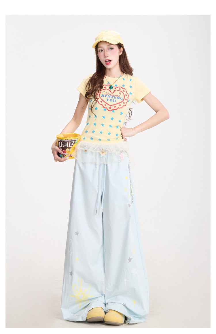 Dreams Star Baby Tee & Light Blue Wide-Leg Pants
