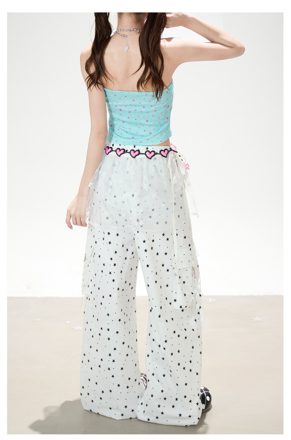 Allover Star Cargo Wide Leg Pants