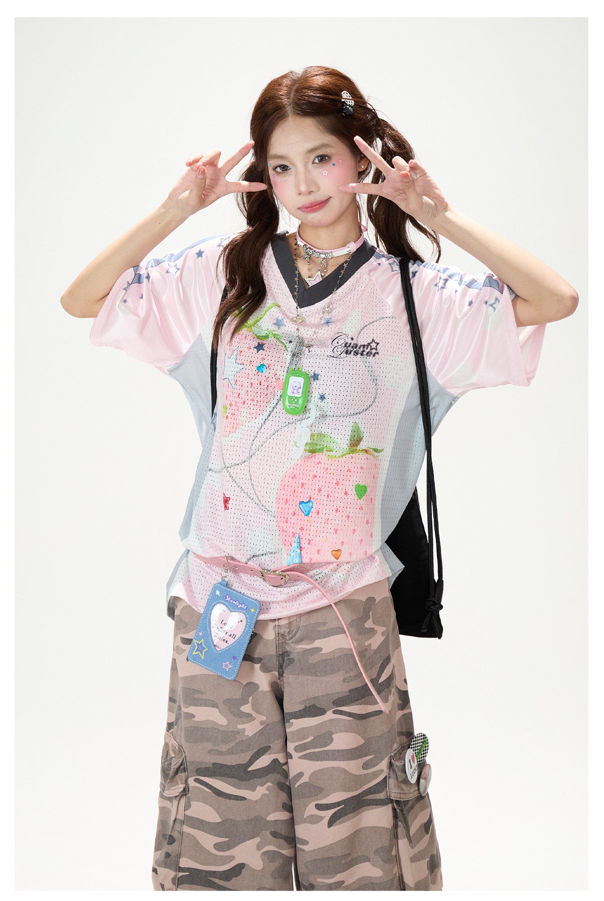 Angel Fruit Mesh Tee & Pink Camo Cargo Shorts