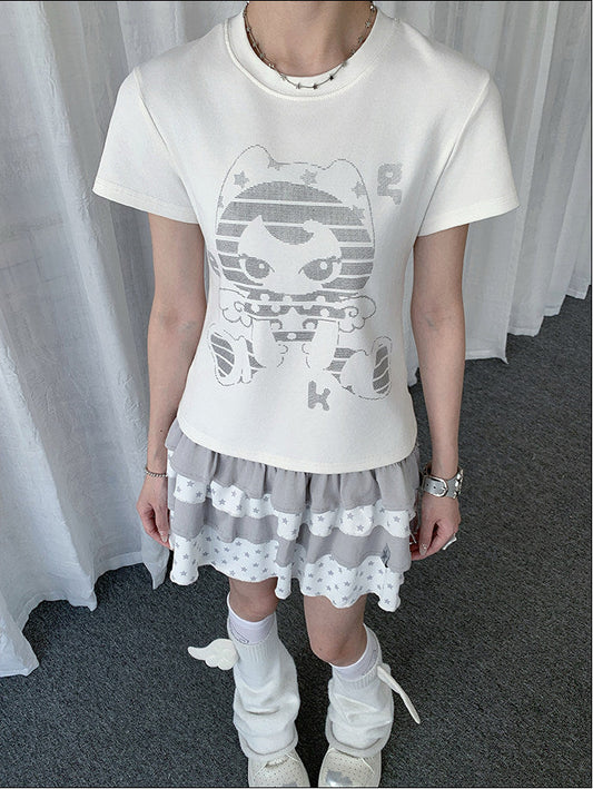 Angel Kitty Star Graphic Fitted Tee