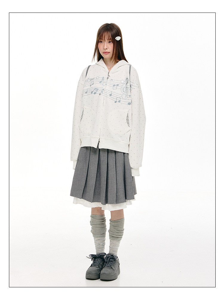 Gray Melody Polka Dot Graphic Zip Hoodie