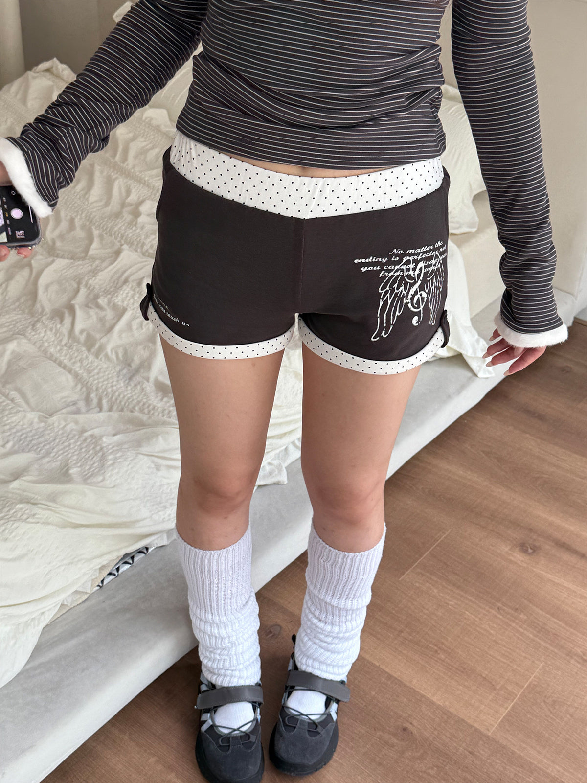 Angel Wing Polka Dot Trim Fitted Shorts