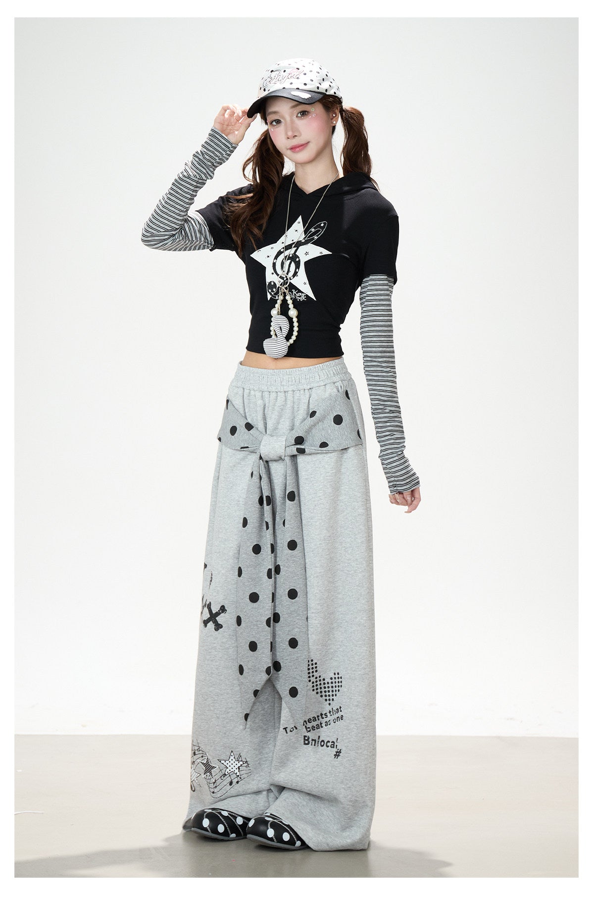 Music Note Star Tie-Waist Wide-Leg Sweatpants
