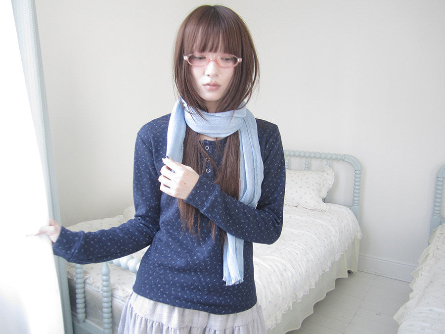 Tiny Floral Waffle Henley Long Sleeve Top