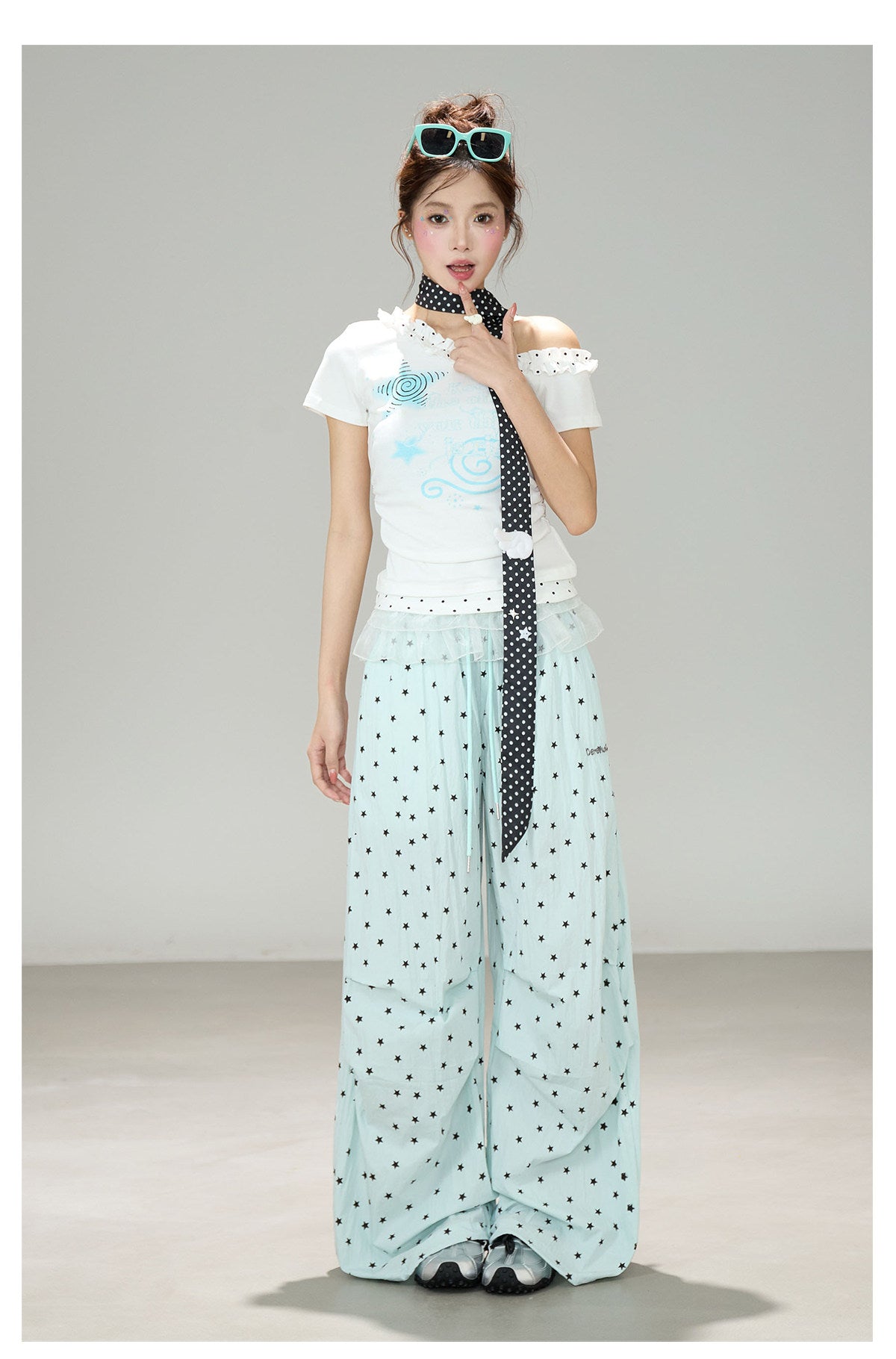 Light Blue Star Wide Leg Pants