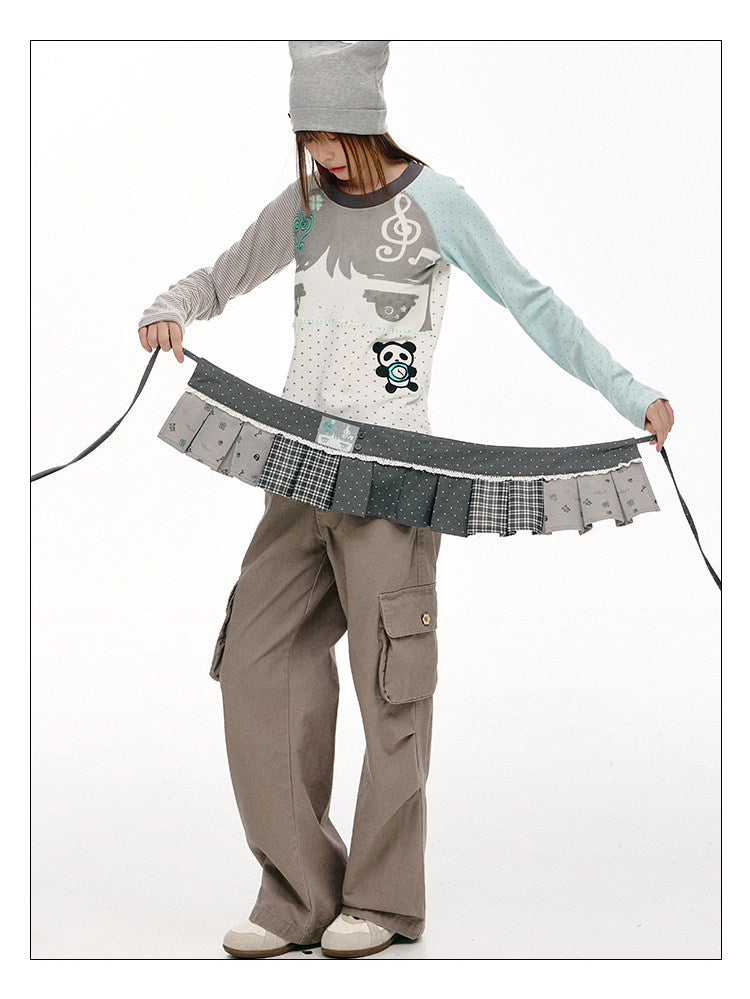 Plaid Panel Layering Wrap Skirt