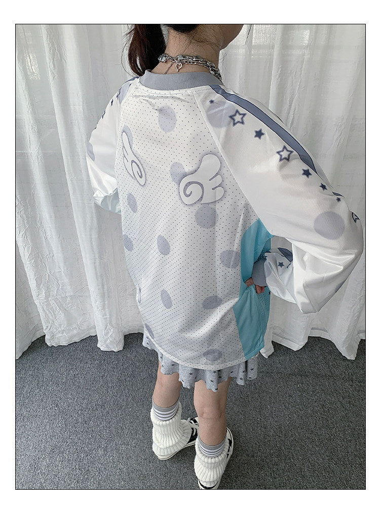 Puppy Star Graphic V-Neck Jersey Long Sleeve Top