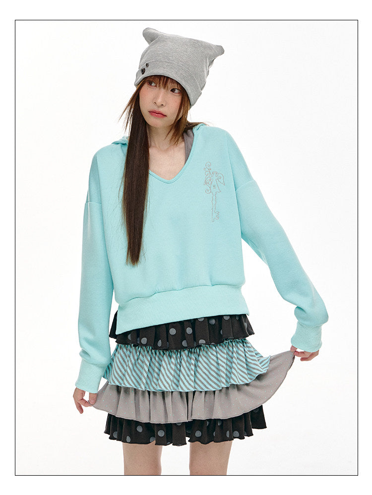 Mint Haze Faux-Layer Halter Hooded Sweatshirt