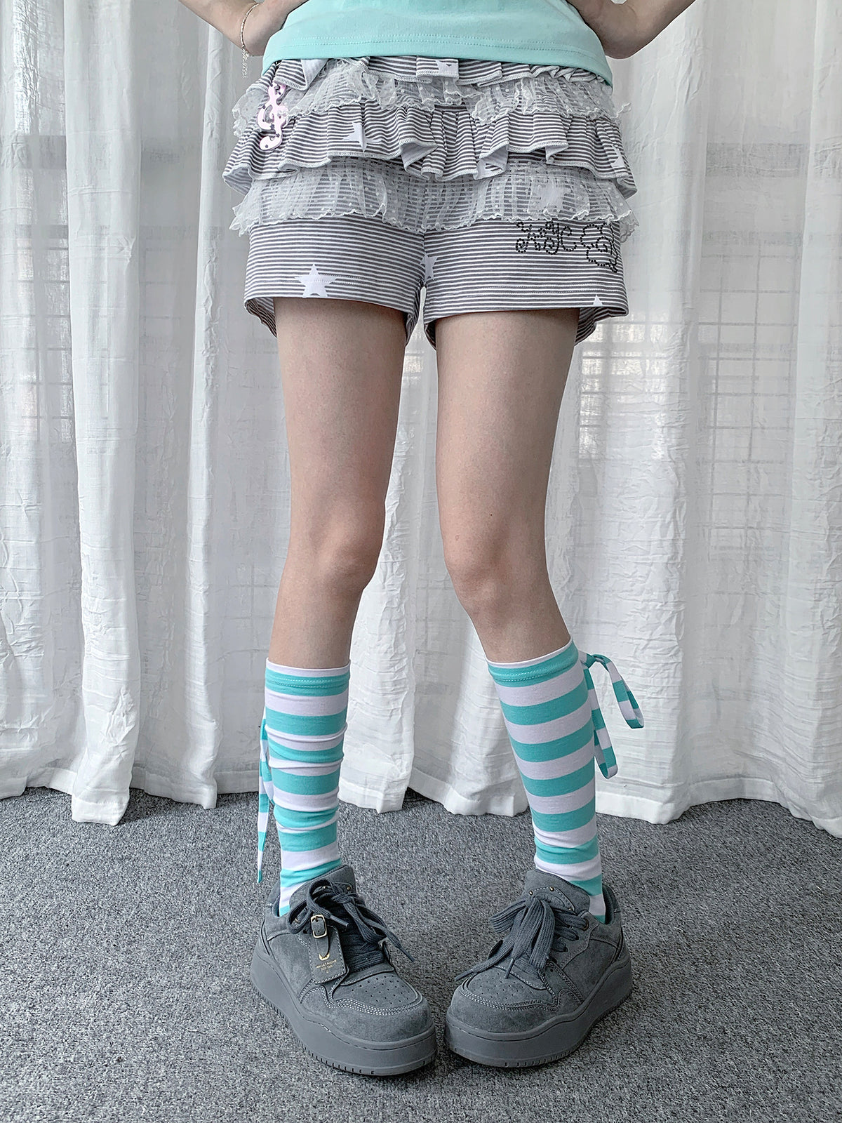 Mint Stripe Tie Leg Warmers