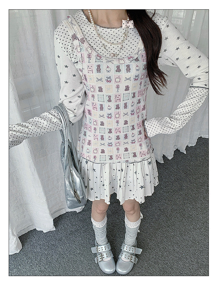 Ivory Star Bear Layered Two-Piece Top Set