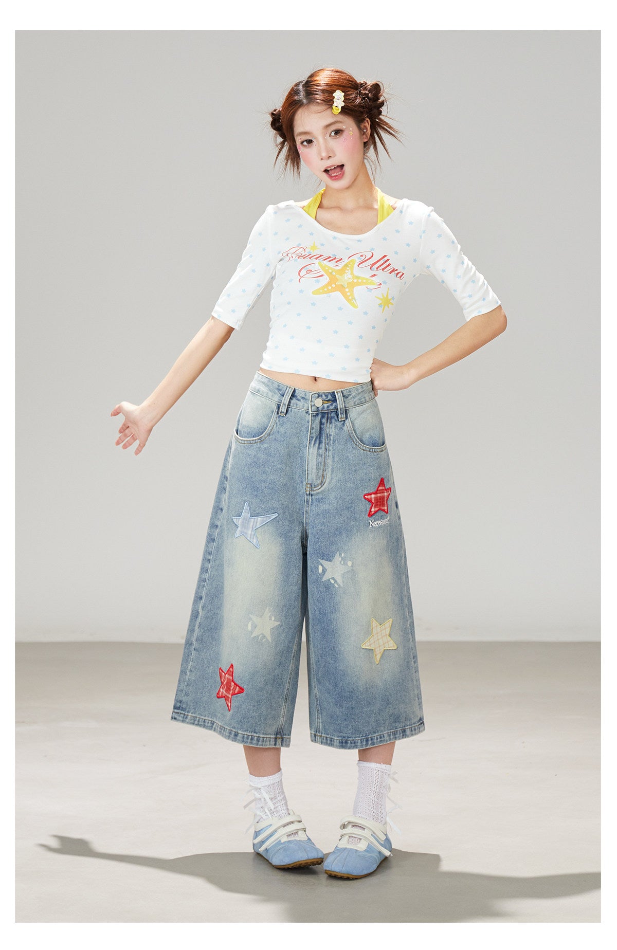Blue Star Wide-Leg Denim Pants