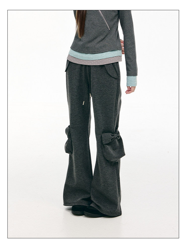 Bow-Pocket Flared Wide-Leg Pants