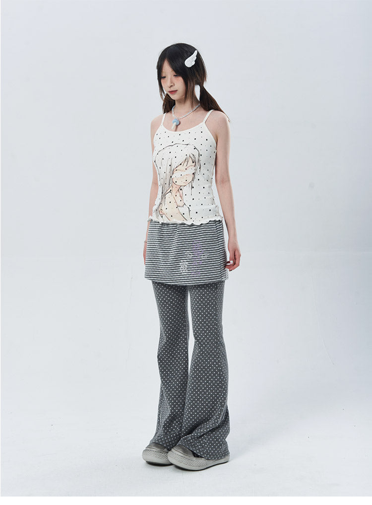 Polka Dot Layered Flare Skirt Pants