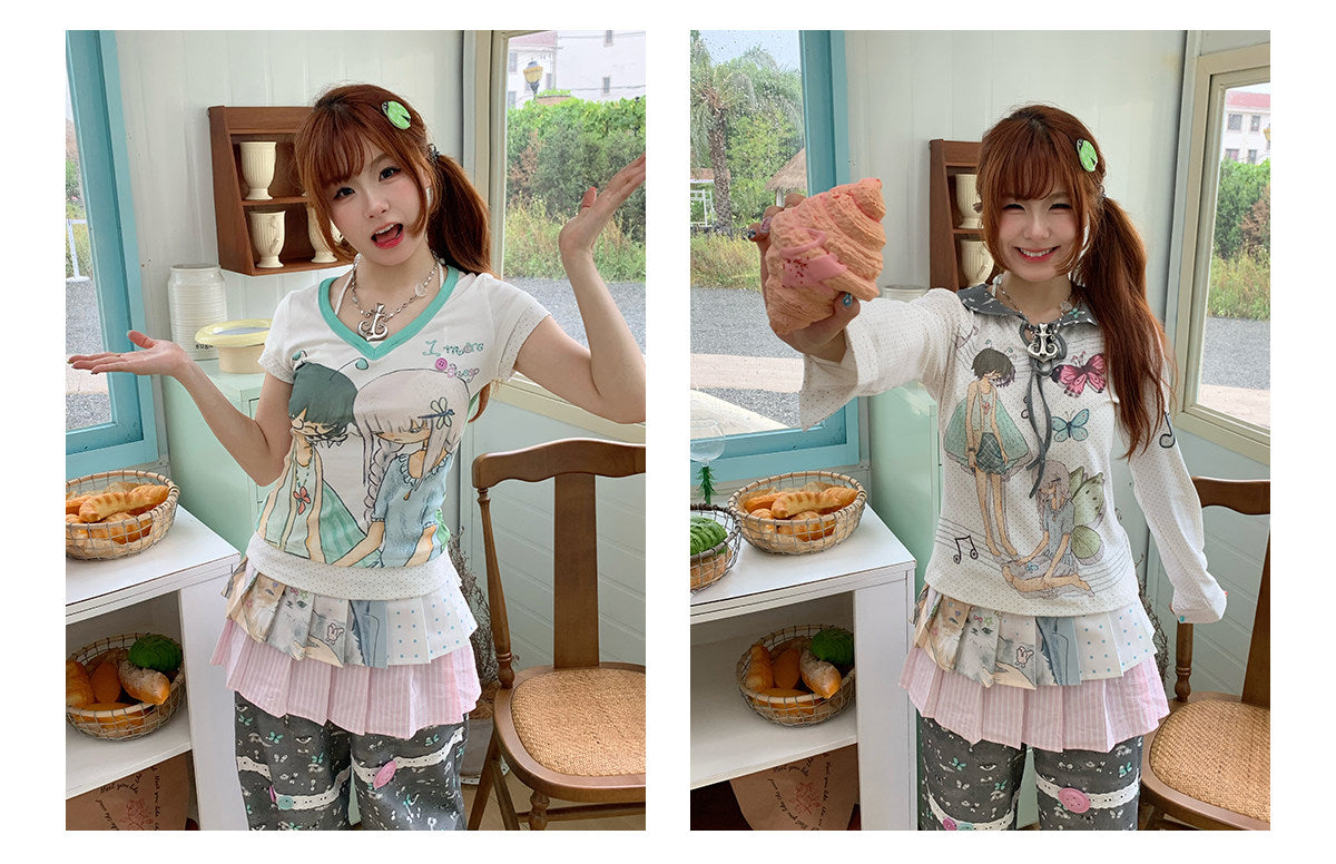 Pink Cat Double-Layer Layering Skirt