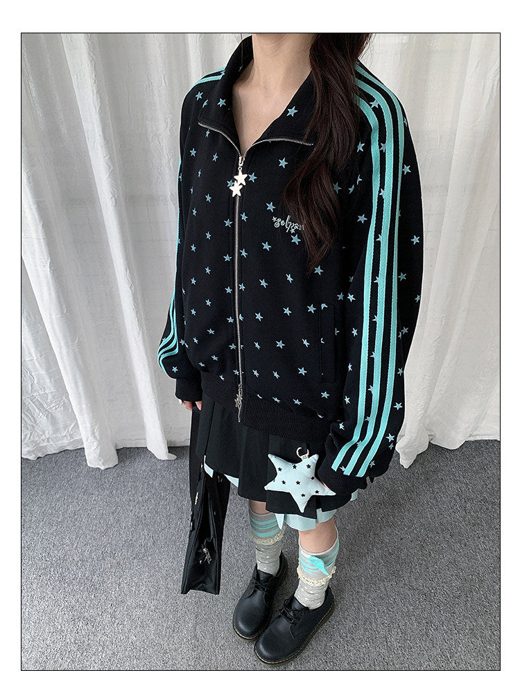 Star Print Double-Zip Track Jacket