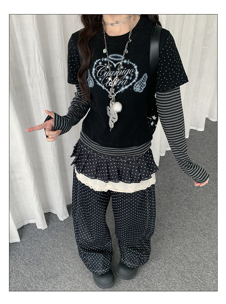 Angel Heart Stripe Layered Long Sleeve Top
