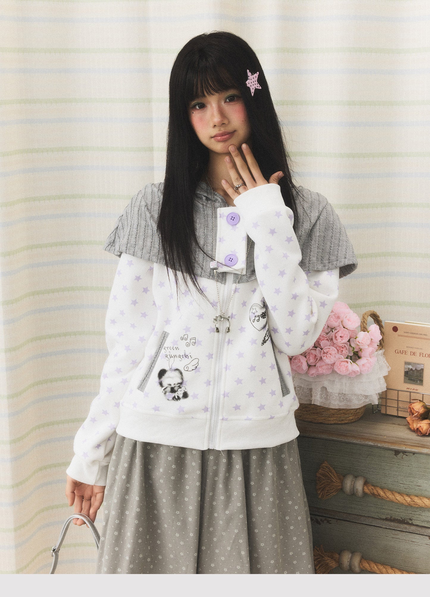Starfall Cape-Layer Zip-Up Hoodie