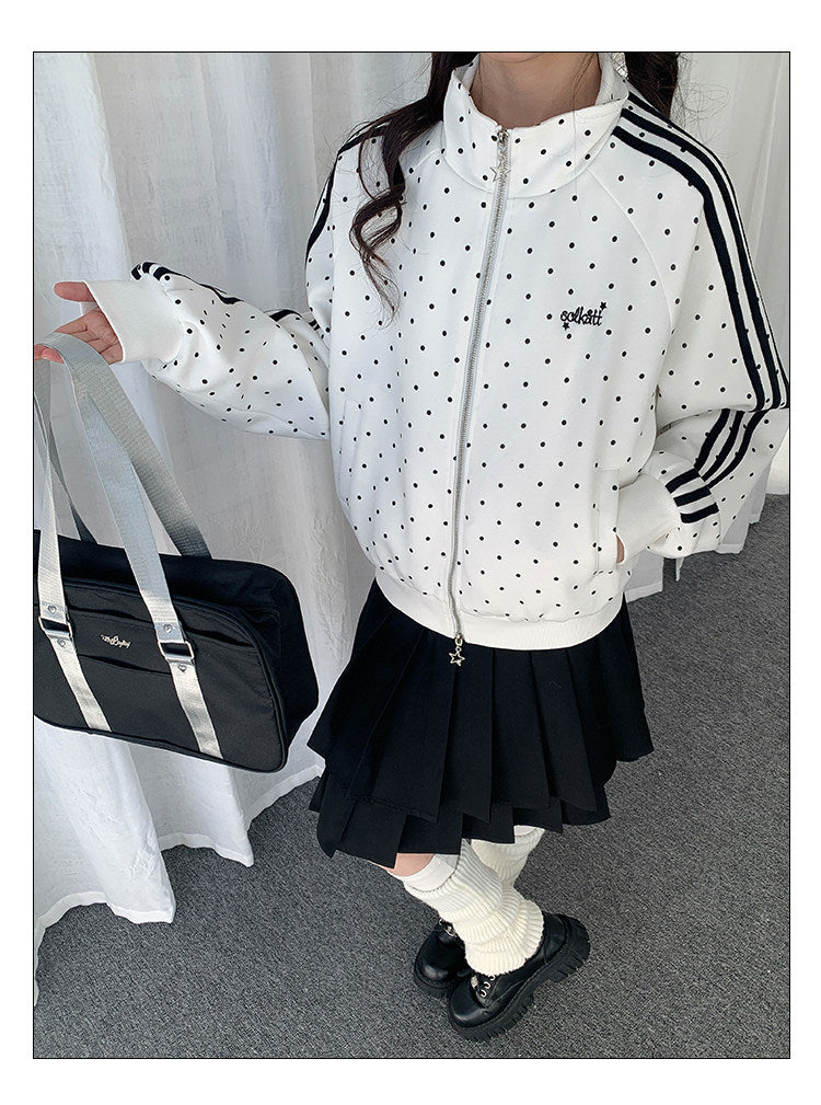 Polka Dot Contrast-Stripe Track Jacket