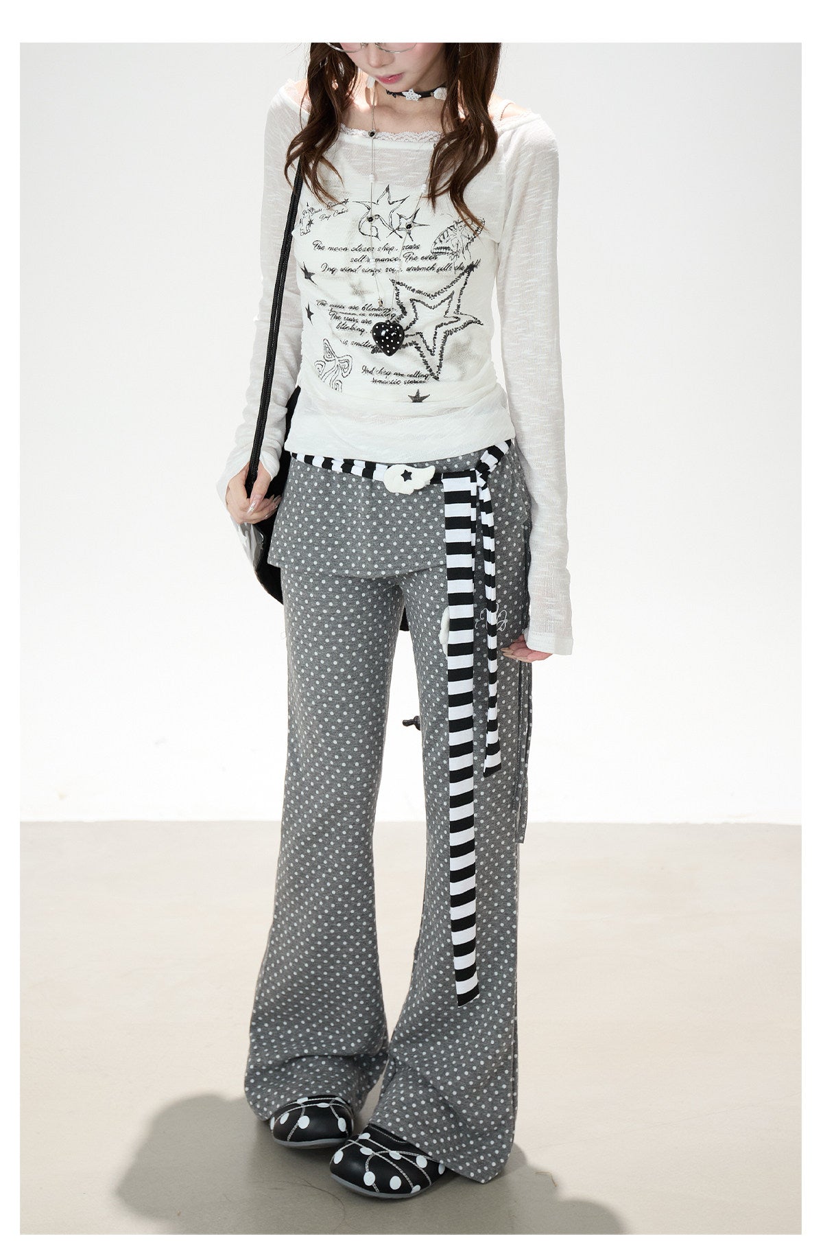 Polka Dot Wrap-Panel Flare Pants
