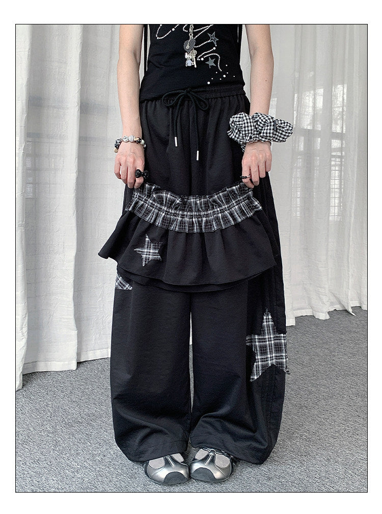 Star Patch Layered Overskirt Wide-Leg Pants Set