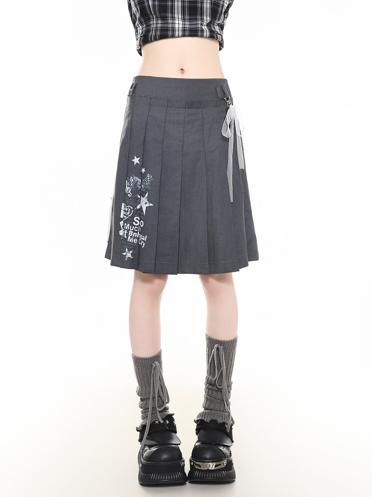 Reversible Star Polka-Dot Pleated Midi Skirt