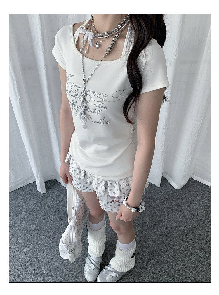 Ivory Halter Faux-Layer Script Fitted Tee
