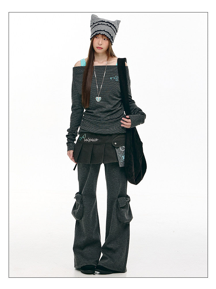 Star Pocket Pleated Layering Wrap Skirt