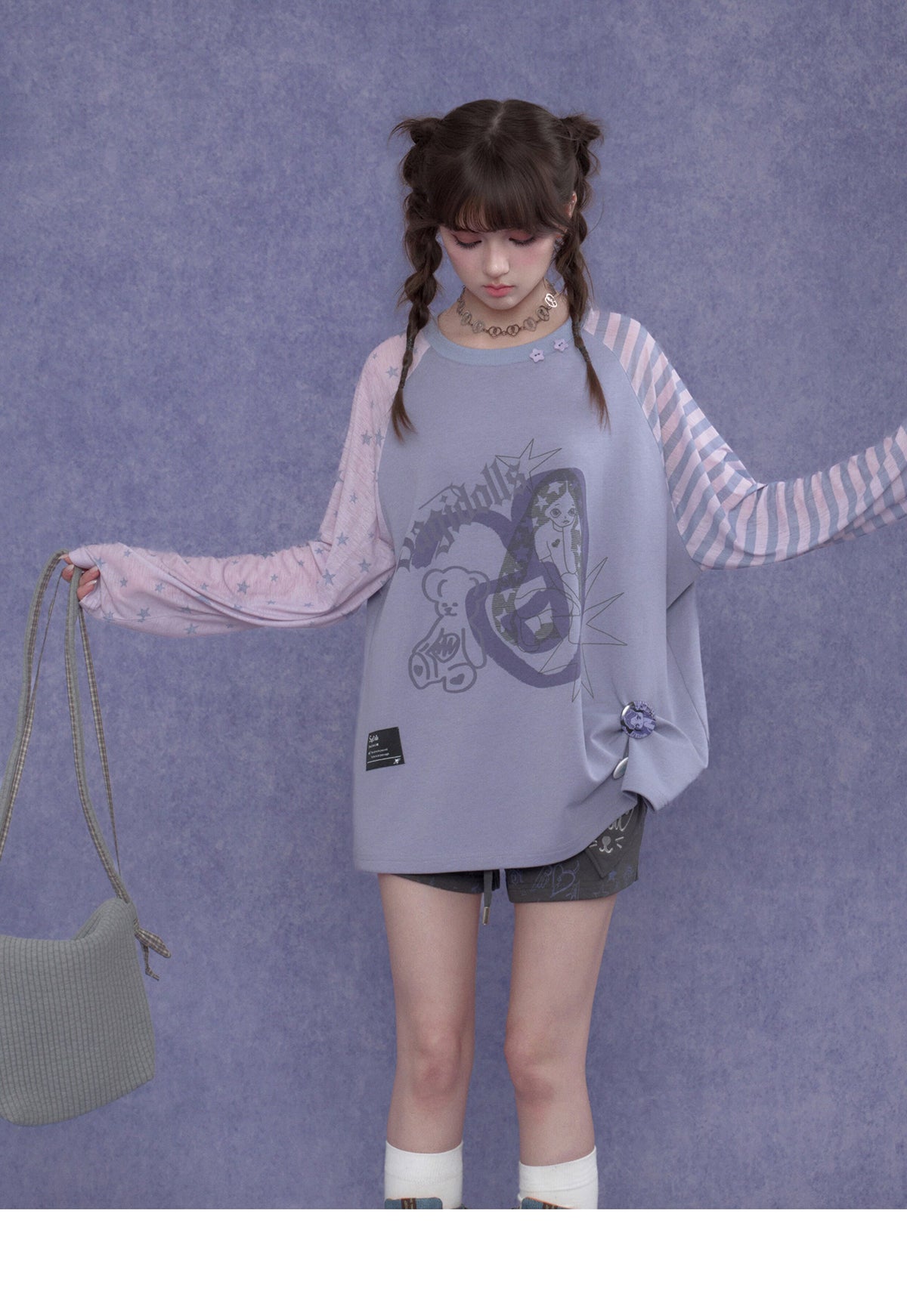 Lavender Star Stripe Raglan Graphic Long-Sleeve Tee