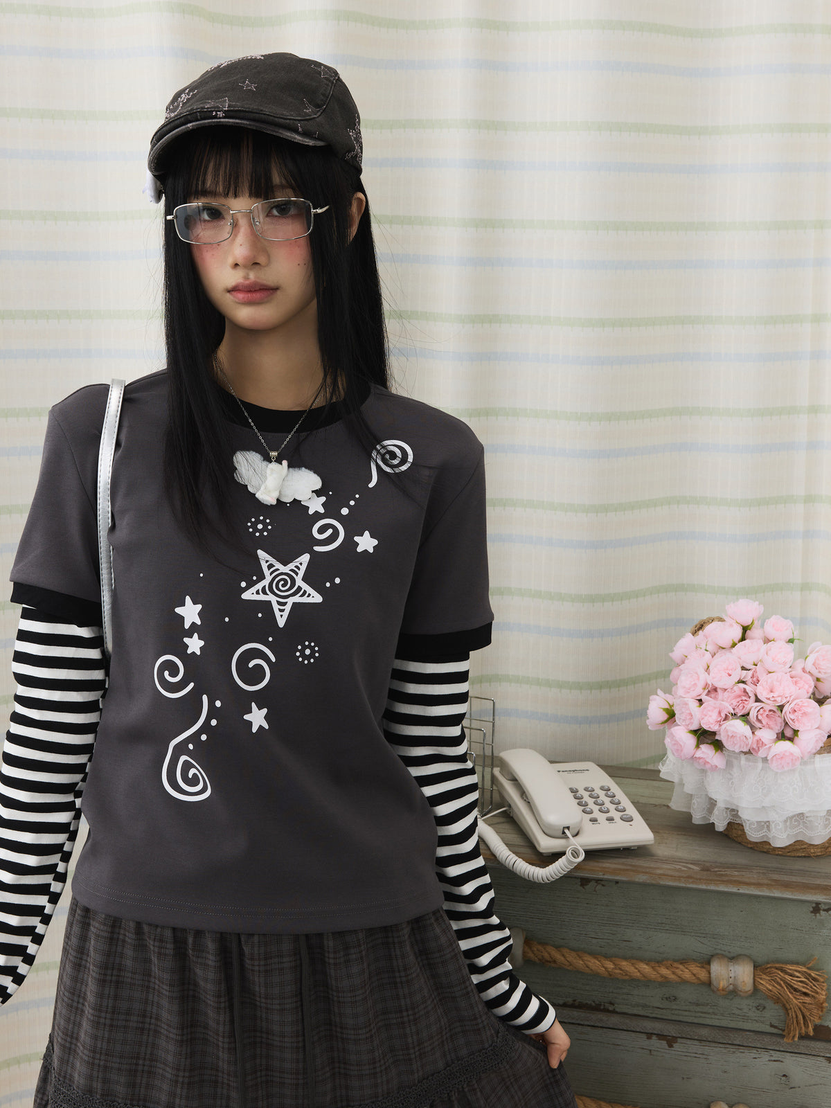 Star Swirl Layered Stripe Long Sleeve Top