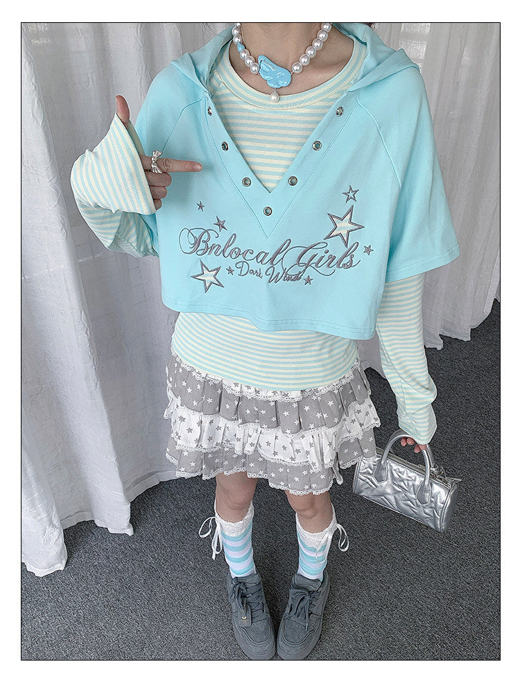 Star Whisper Layered Hoodie Two-Piece Top Set