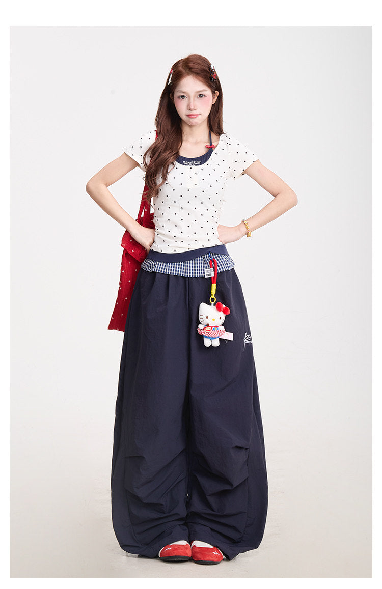Polka Dot Baby Tee & Navy Wide-Leg Pants