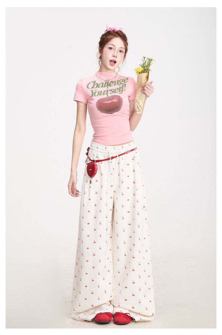 Challenge Yourself Cherry Graphic Baby Tee