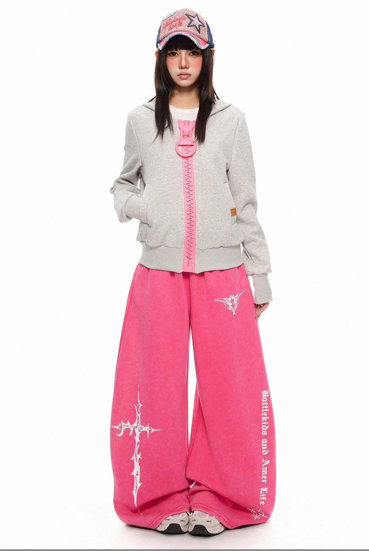 Oversized Contrast-Zip Hoodie