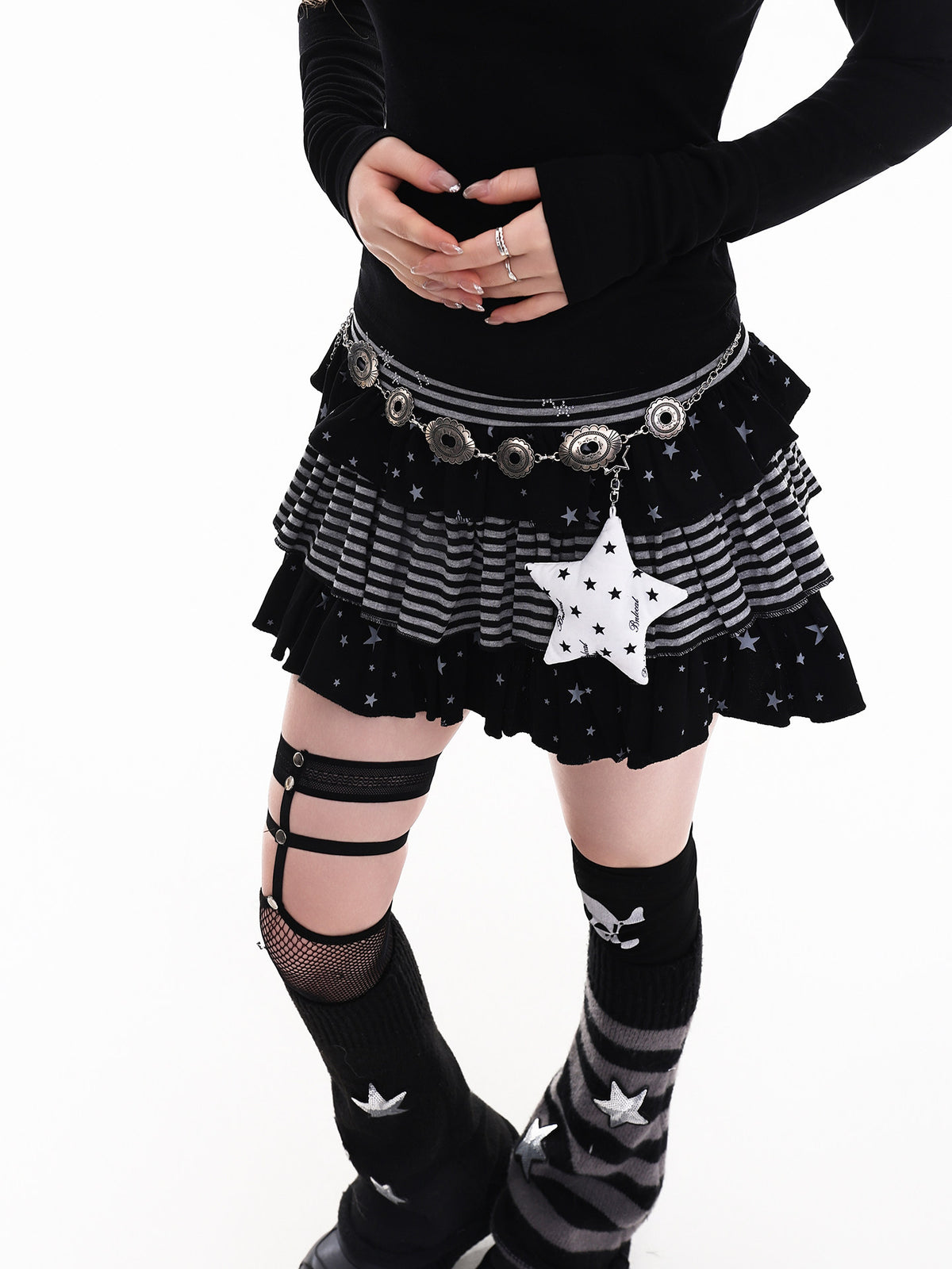 Star Stripe Tiered Ruffle Mini Skirt