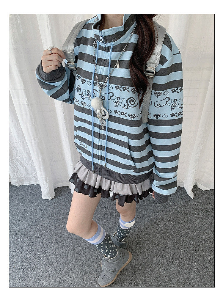 Striped Graphic Zip-Up Jacket